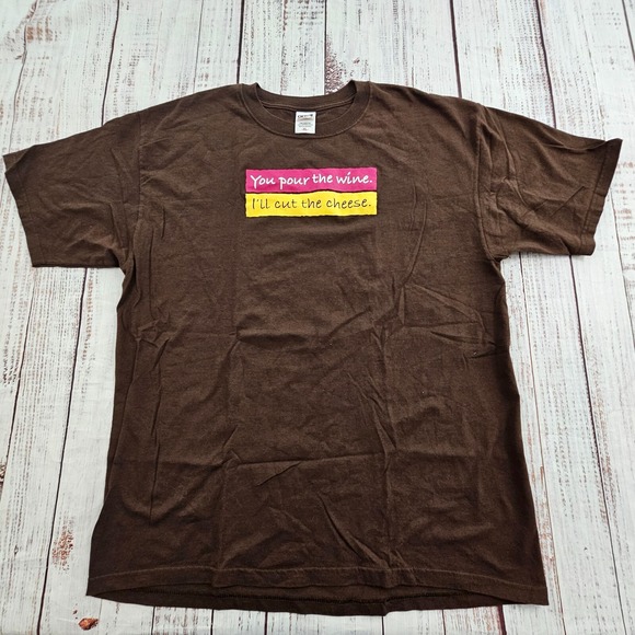 Anvil Other - You Pour the Wine I Cut the Cheese Brown Short Sleeve Cotton T-Shirt Men's XL